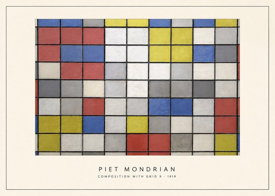 Piet Mondrian Composition with Grid 9 No4 - Poster