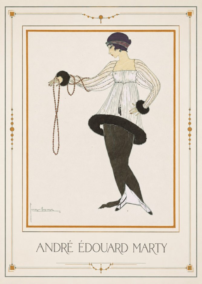André Édouard Marty Elegant Woman with Pearl Necklace No1 - Poster
