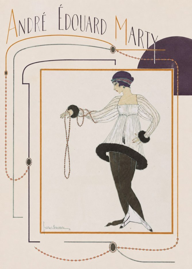 André Édouard Marty Elegant Woman with Pearl Necklace No6 - Poster