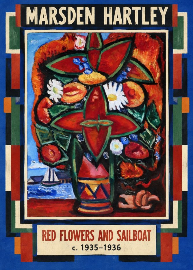 Marsden Hartley Red Flowers and Sailboat No4 - Poster