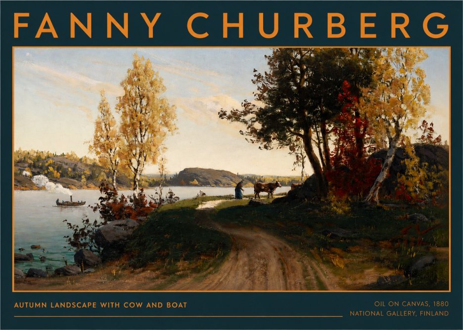 Fanny Churberg Autumn Landscape with Cow and Boat No2 - Poster