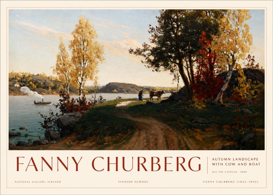Fanny Churberg Autumn Landscape with Cow and Boat No3 - Poster