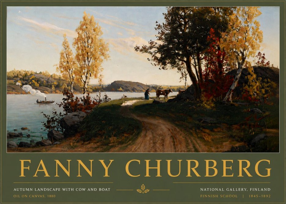 Fanny Churberg Autumn Landscape with Cow and Boat No6 - Poster