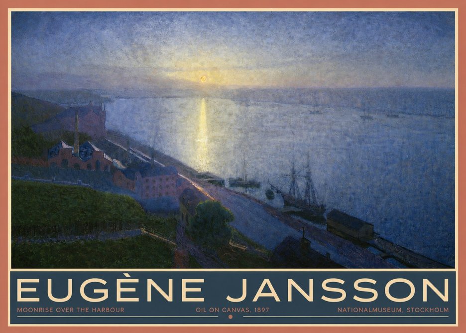 Eugène Jansson Moonrise over the Harbour No3 - Poster