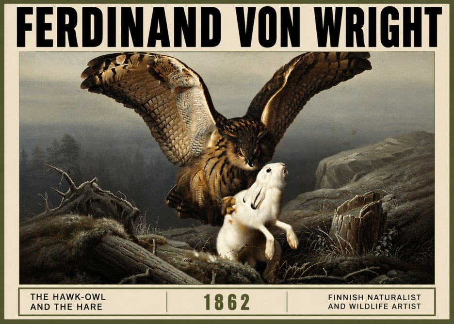 Ferdinand von Wright The Hawk-owl and the Hare No3 - Poster