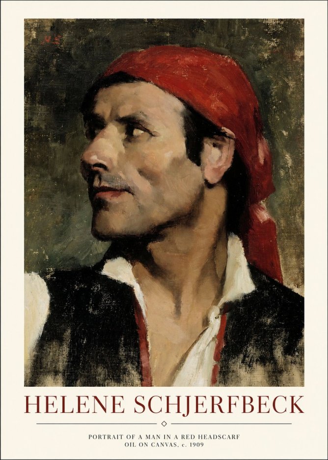 Helene Schjerfbeck Portrait of a Man in a Red Headscarf No1 - Poster