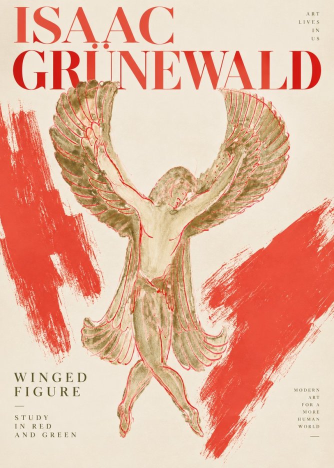 Isaac Grünewald Winged Figure Study in Red and Green No2 - Poster