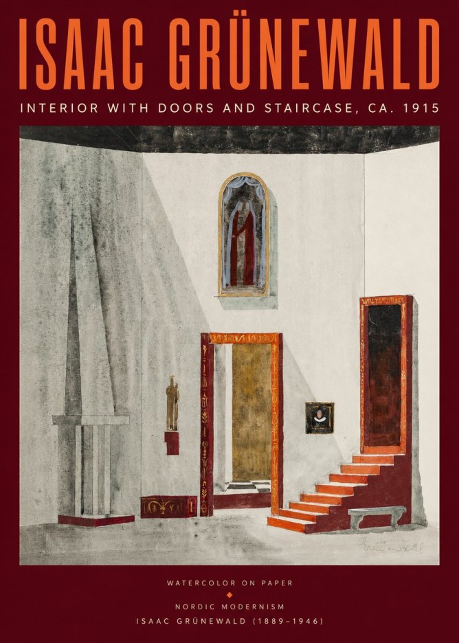 Isaac Grünewald Interior with Doors and Staircase, Ca. 1915 No2 - Poster