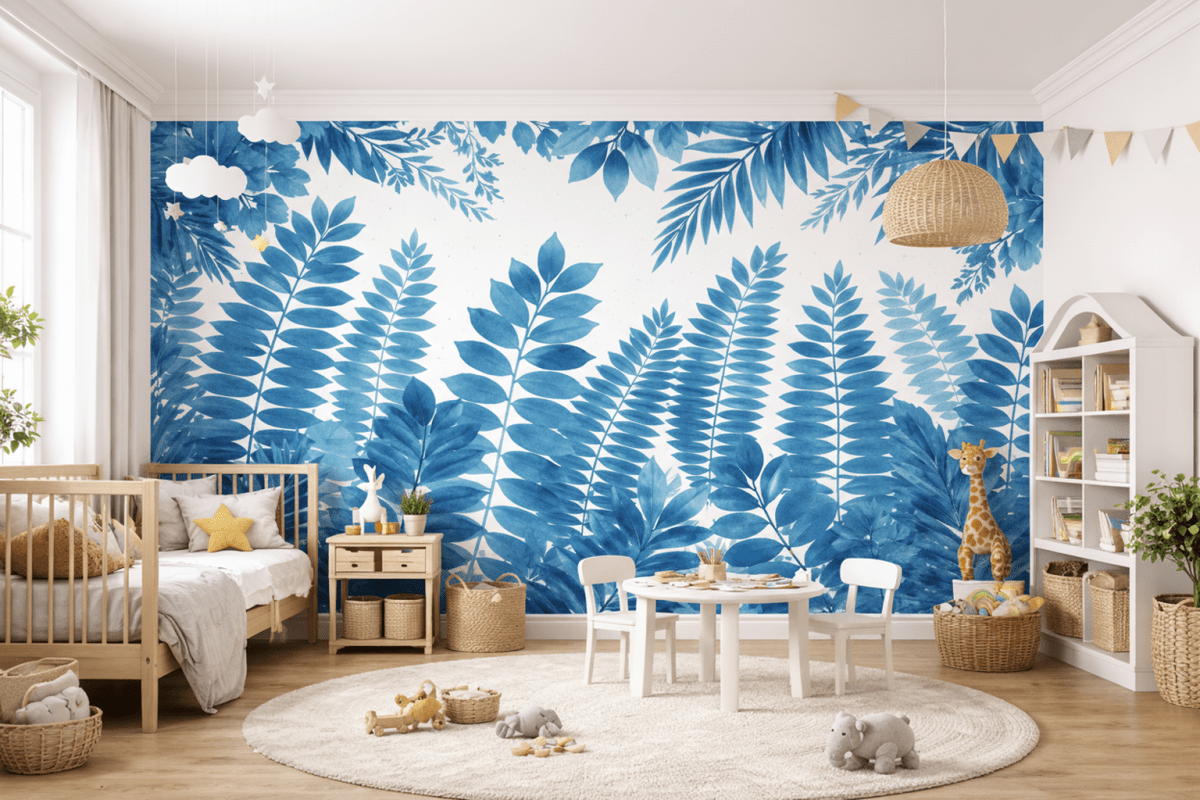 Indigo Foliage Mural