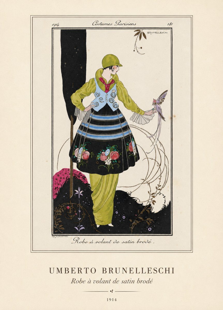 Umberto Brunelleschi Robe À Volant De Satin Brodé No4 - Poster