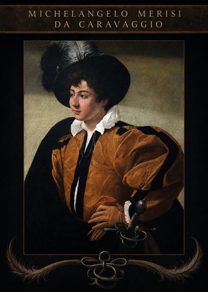 Michelangelo Merisi da Caravaggio Young Man with a Plumed Hat No4 - Poster