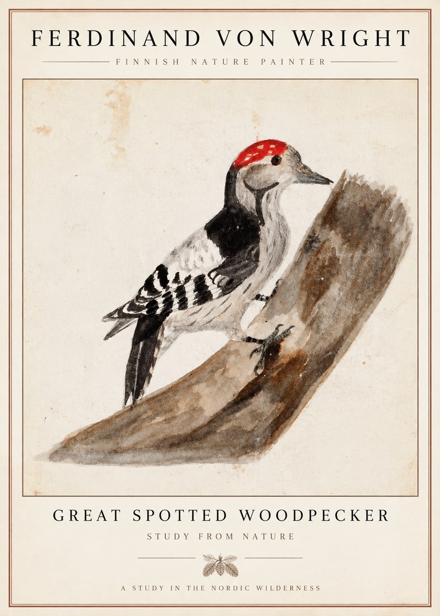Ferdinand von Wright Woodpecker Study No5 - Poster