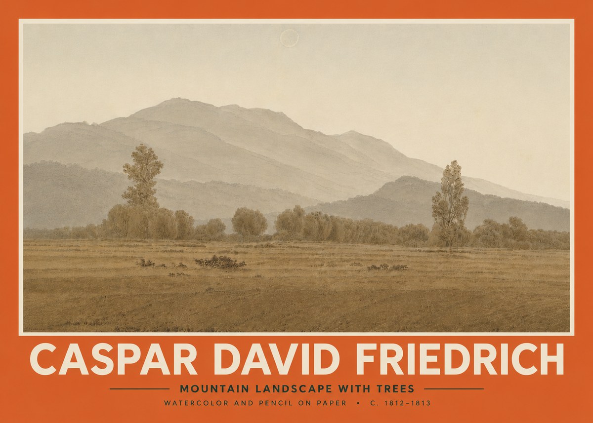 Caspar David Friedrich Mountain Landscape with Trees No5 - Poster
