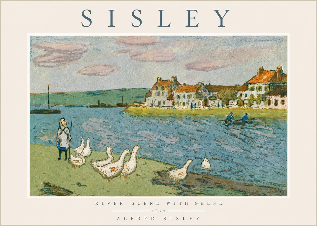 Sisley River Scene with Geese No3 - Poster