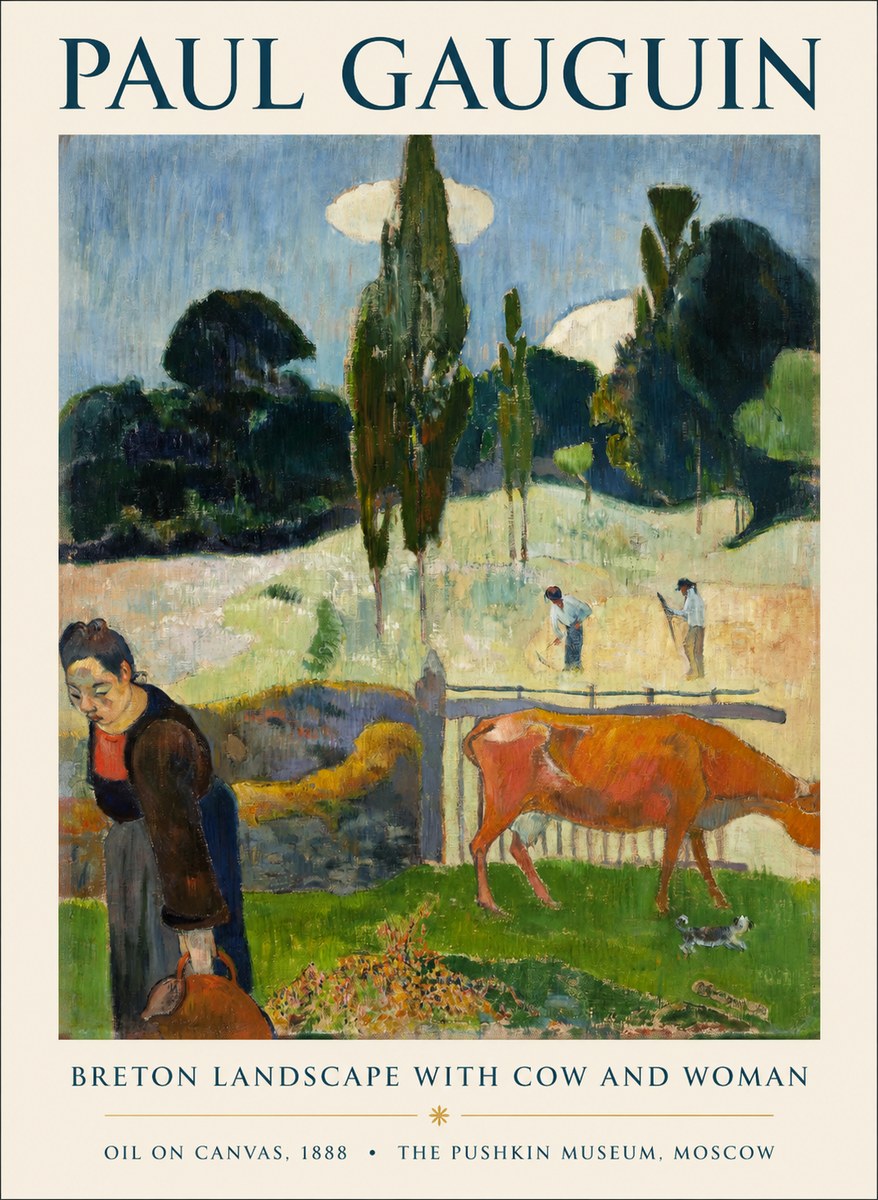 Paul Gauguin Breton Landscape with Cow and Woman No1 - Poster