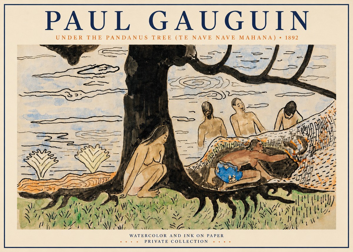 Paul Gauguin Under the Pandanus Tree (Te Nave Nave Mahana) No3 - Poster