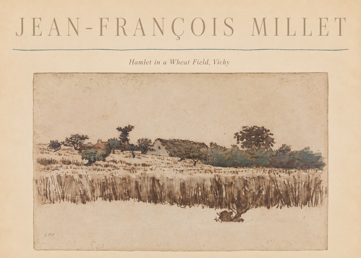 Jean-François Millet Hamlet in a Wheat Field, Vichy No6 - Poster