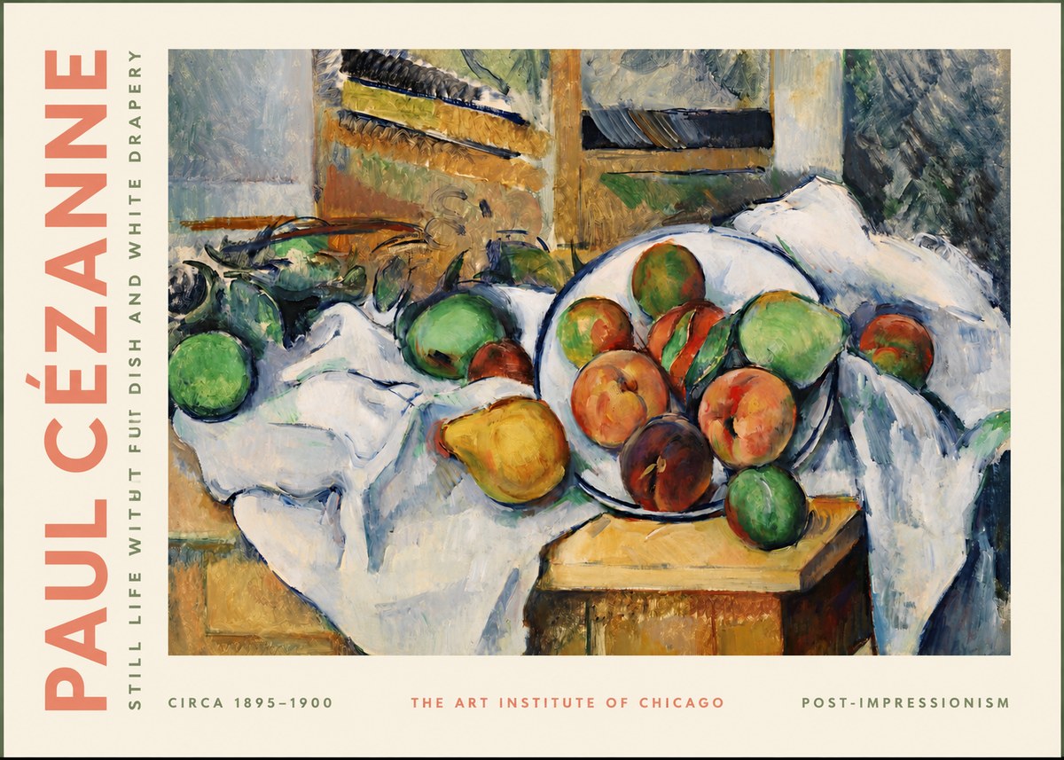 Paul Cézanne Still Life with Fruit Dish and White Drapery No2 - Poster