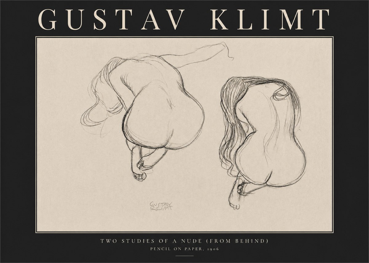 Klimt Two Studies of a Nude (from Behind) No3 - Poster