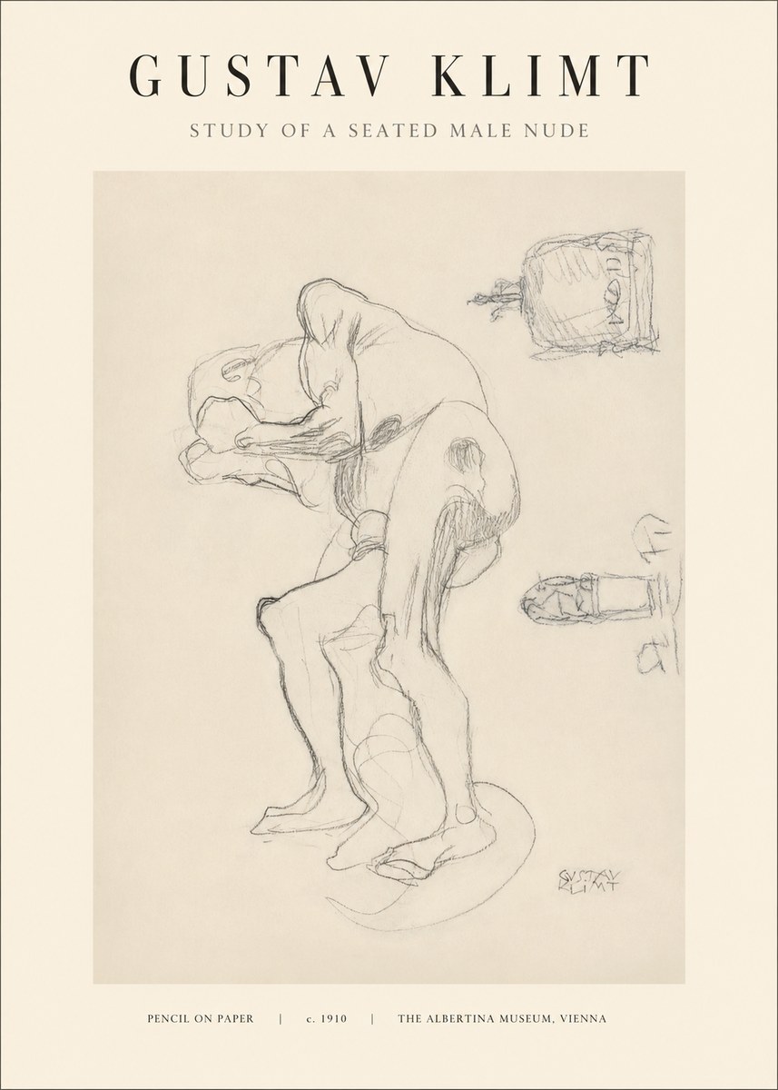 Klimt Study of a Seated Male Nude No1 - Poster