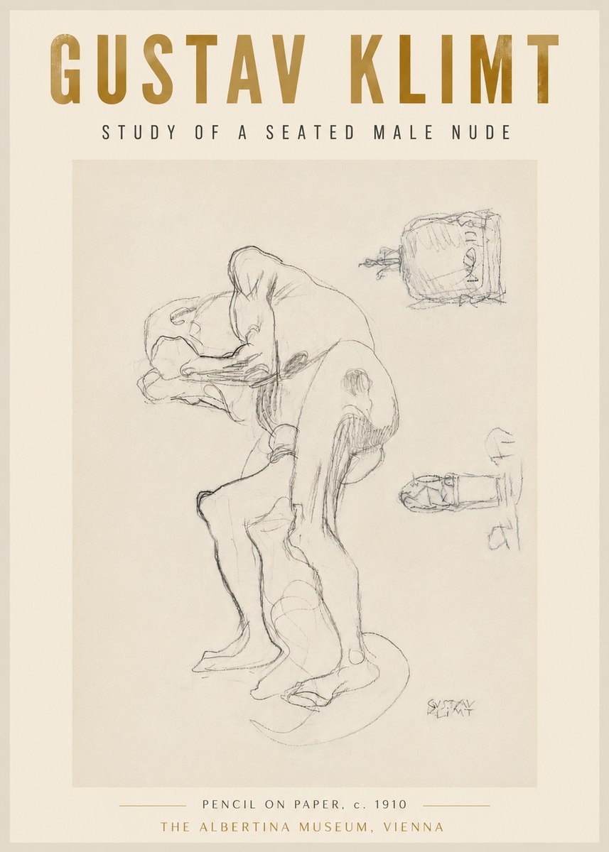 Klimt Study of a Seated Male Nude No5 - Poster