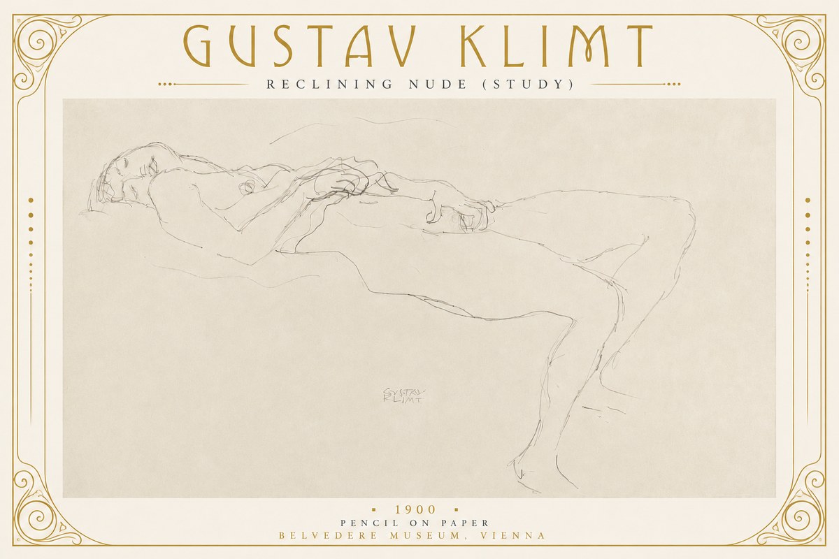 Klimt Reclining Nude (Study) No2 - Poster