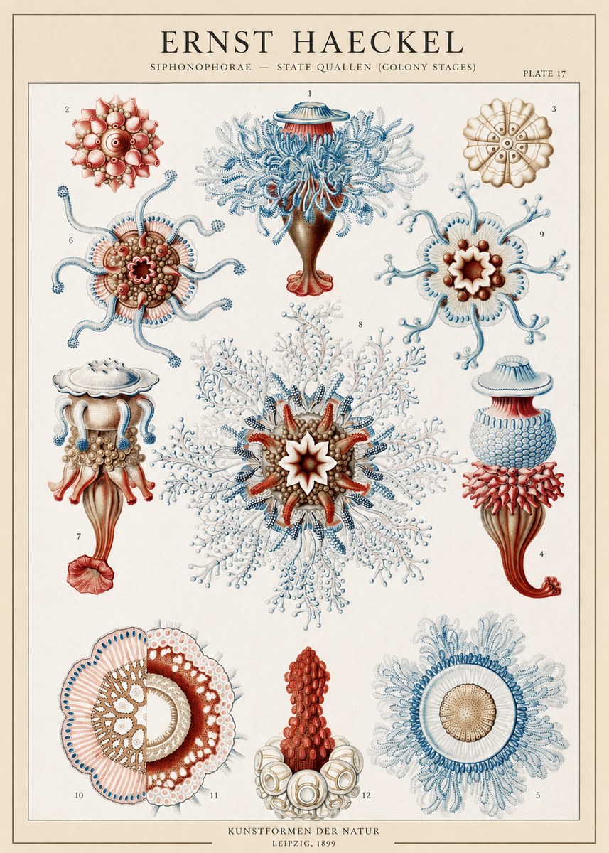 Ernst Haeckel Siphonophorae - State Quallen (Colony Stages) No1 - Poster