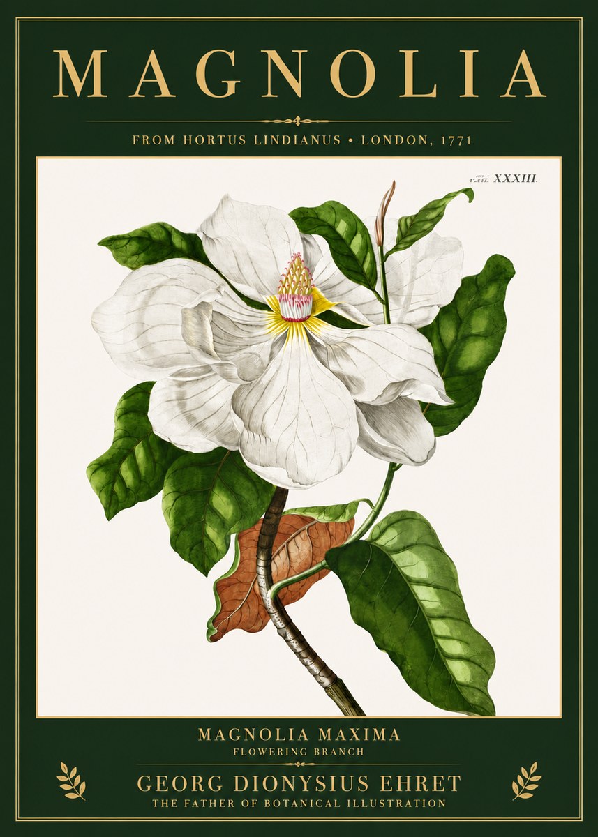 Georg Dionysius Ehret Magnolia Maxima - Flowering Branch No3 - Poster