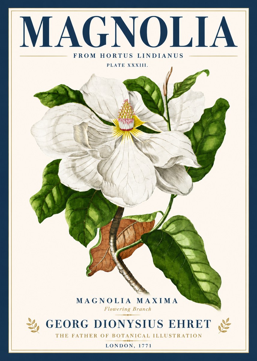 Georg Dionysius Ehret Magnolia Maxima - Flowering Branch No6 - Poster