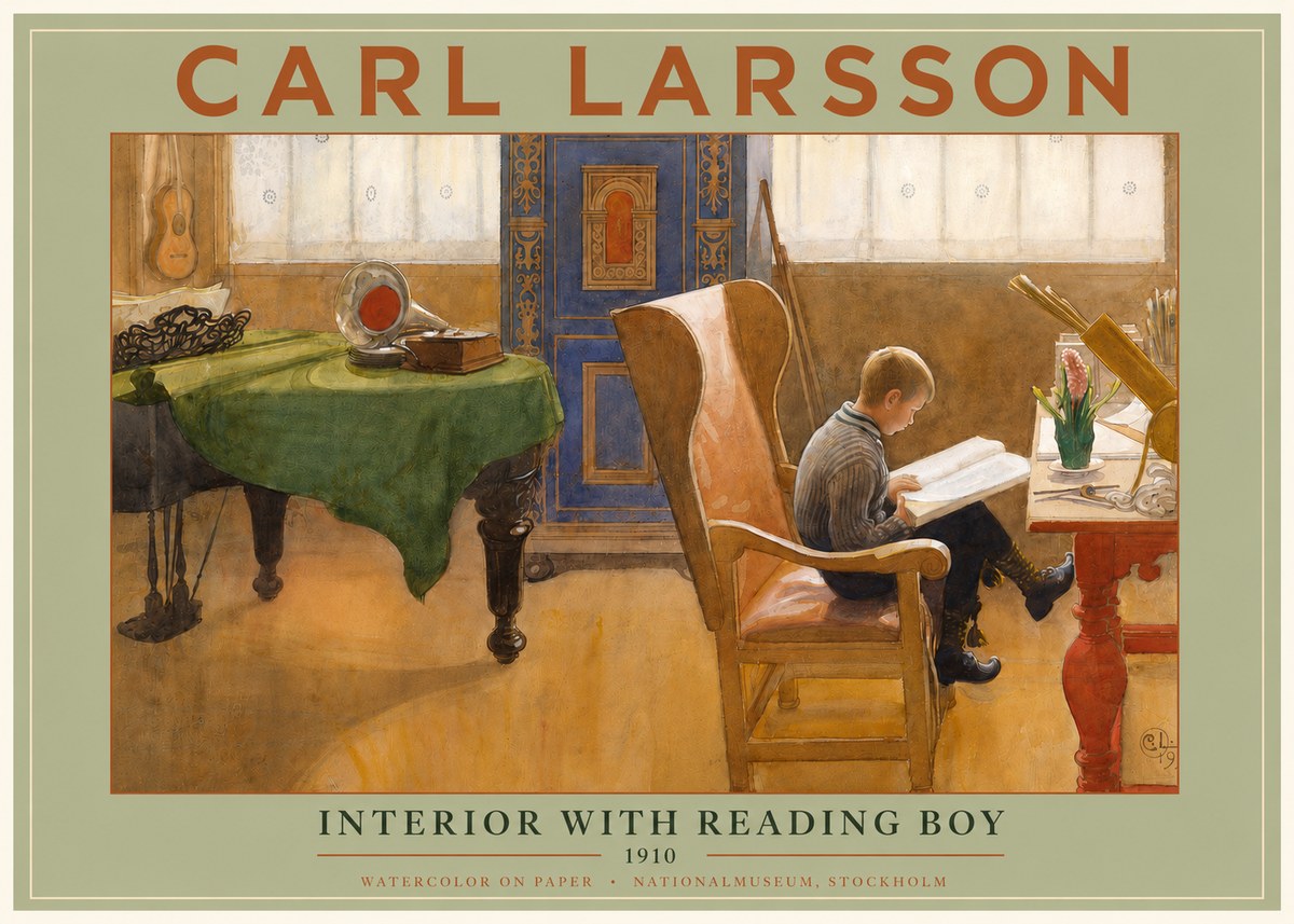 Carl Larsson Interior with Reading Boy No3 - Poster
