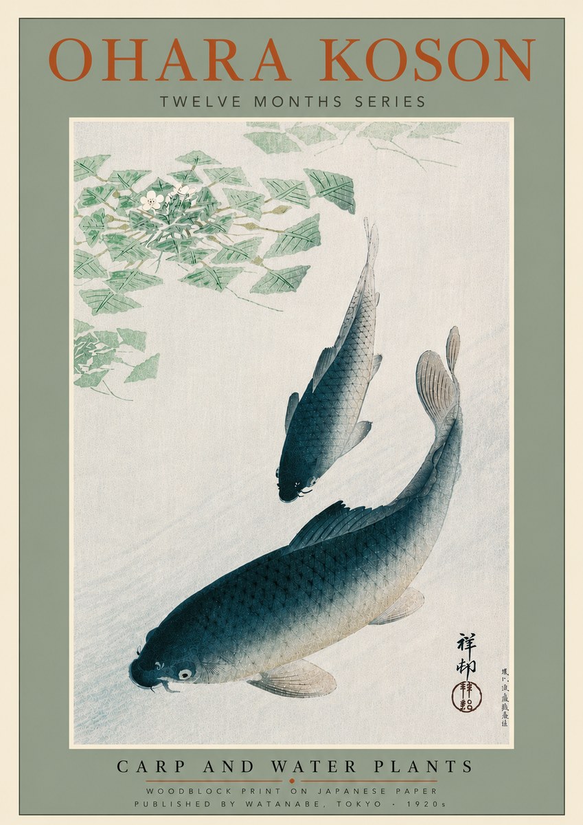 Ohara Koson Carp and Water Plants No5 - Poster