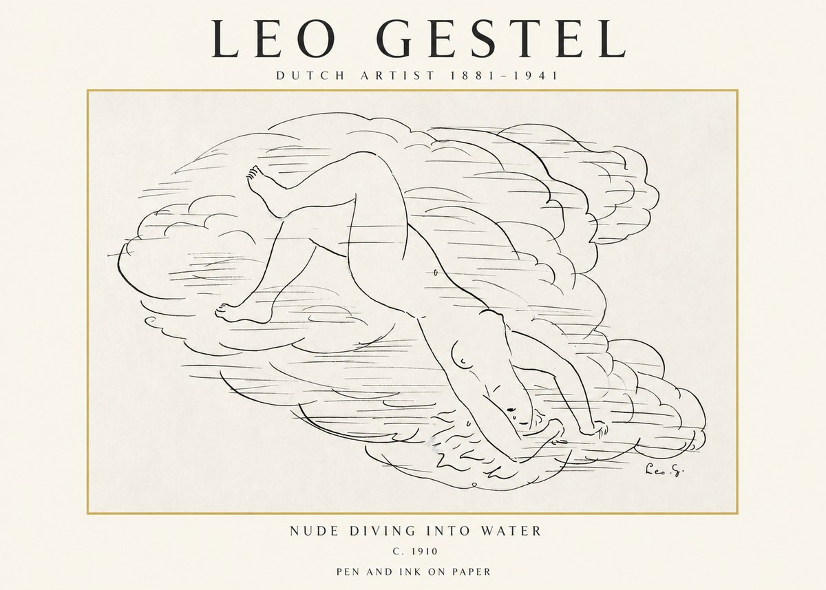 Leo Gestel Nude Diving into Water No1 - Poster