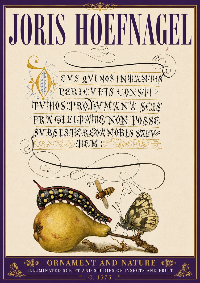Joris Hoefnagel Ornament and Nature - Illuminated Script and Studies of Insects and Fruit No6 - Poster