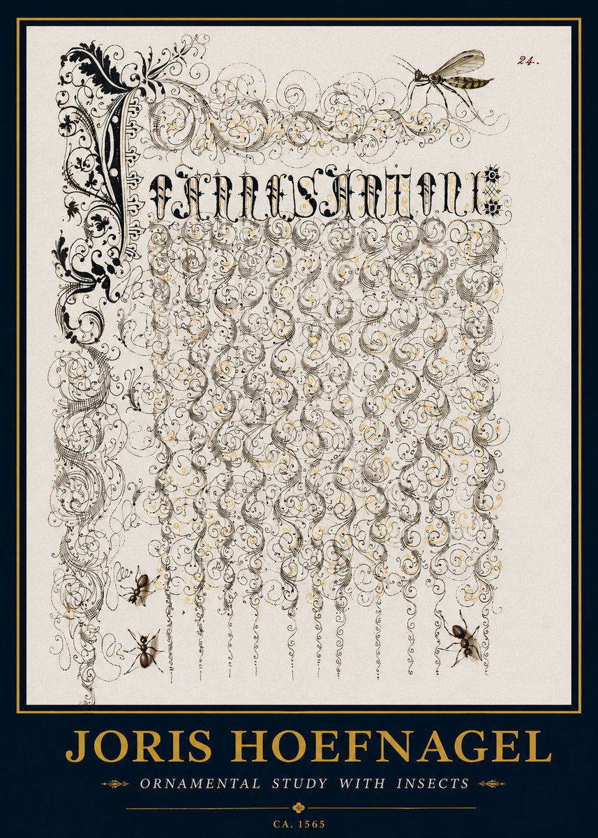 Joris Hoefnagel Ornamental Study with Insects No3 - Poster
