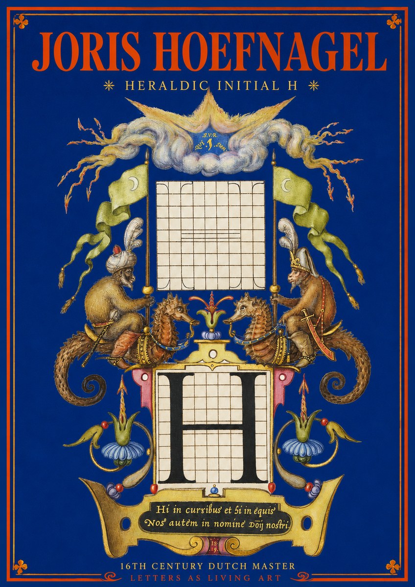 Joris Hoefnagel Heraldic Initial H No2 - Poster