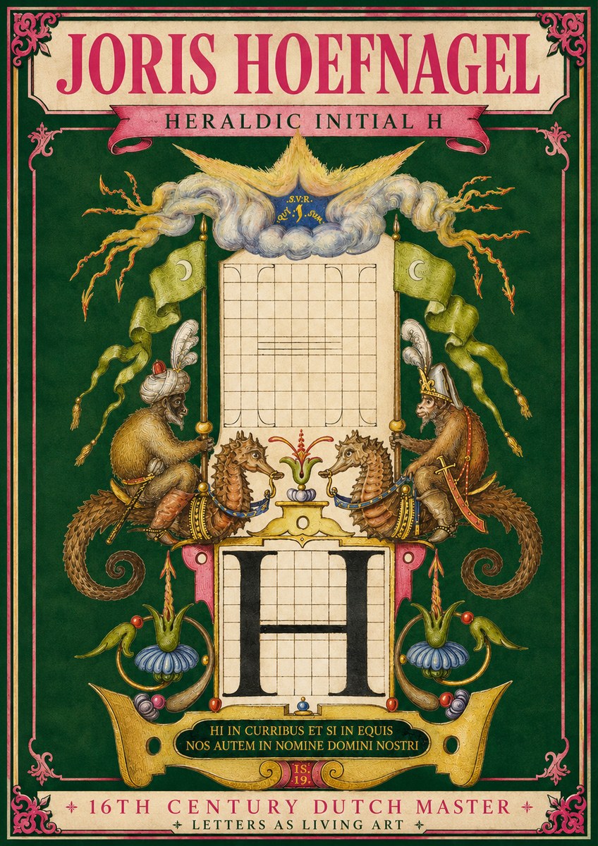 Joris Hoefnagel Heraldic Initial H No3 - Poster