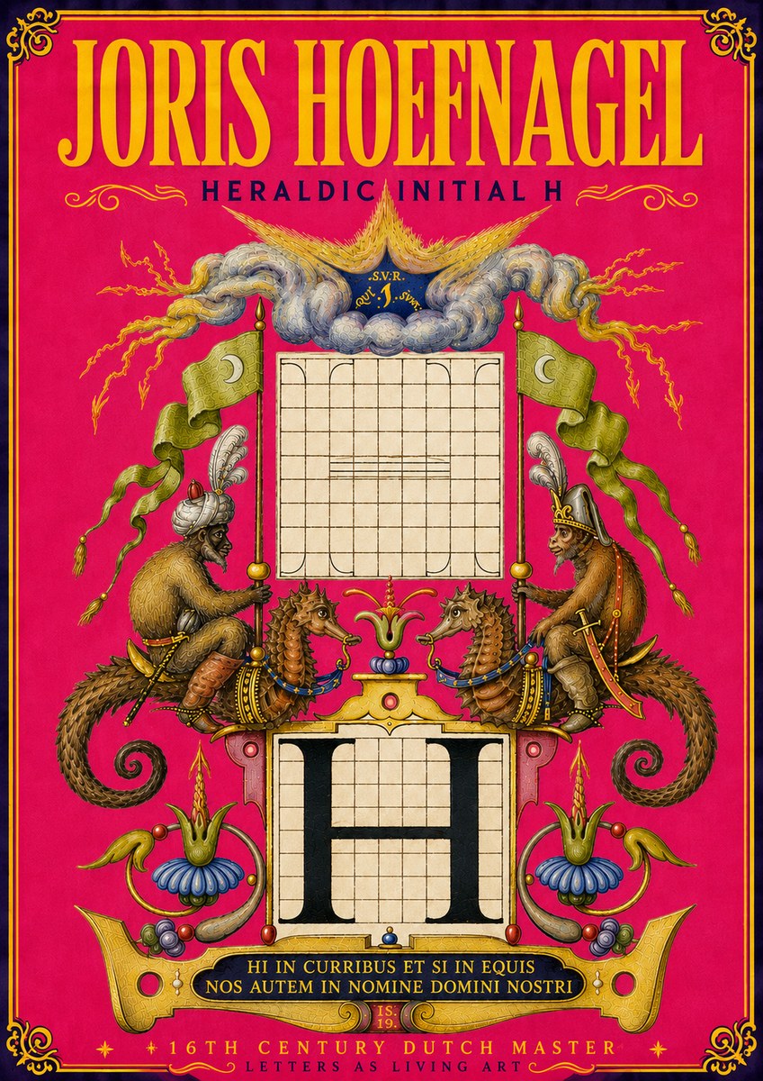 Joris Hoefnagel Heraldic Initial H No6 - Poster