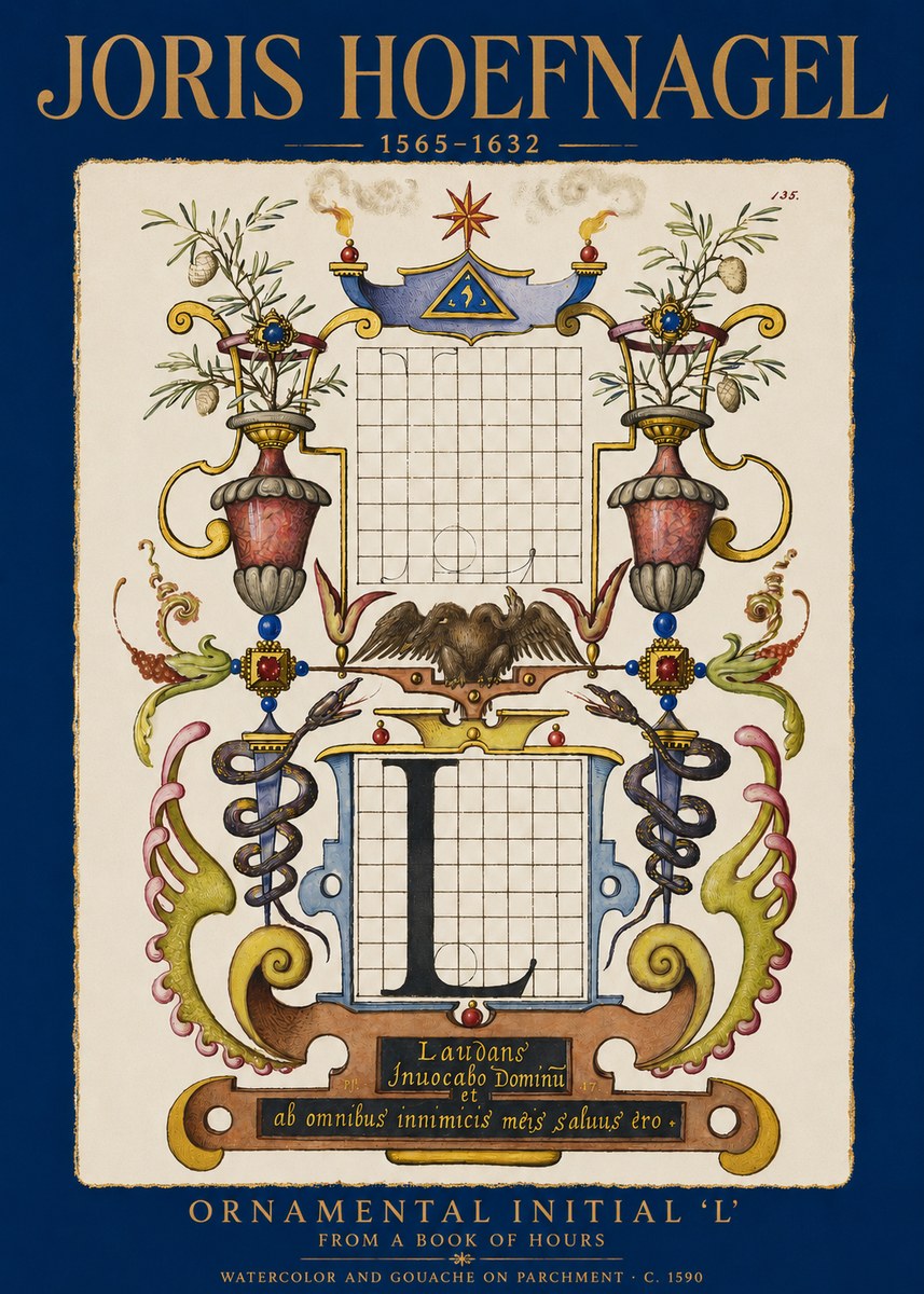 Joris Hoefnagel Ornamental Initial 'L' No2 - Poster