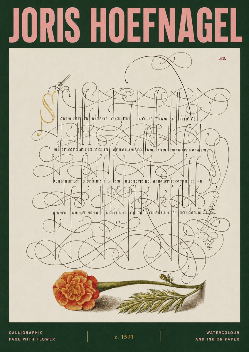 Joris Hoefnagel Calligraphic Study with Marigold No3 - Poster