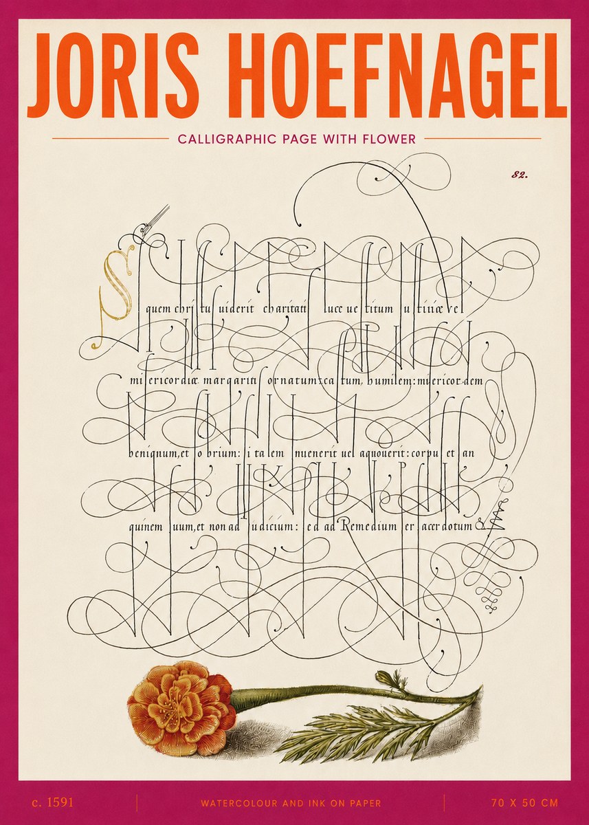 Joris Hoefnagel Calligraphic Study with Marigold No5 - Poster