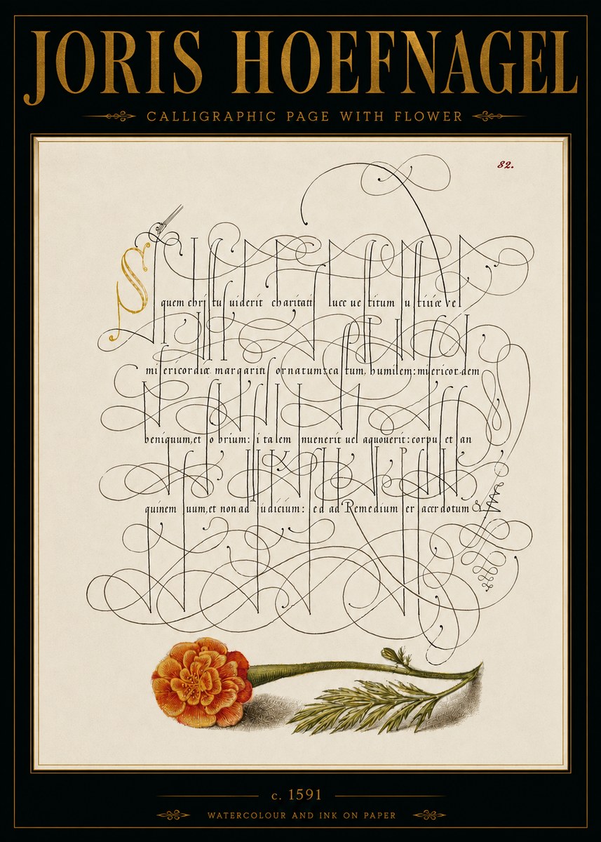 Joris Hoefnagel Calligraphic Study with Marigold No6 - Poster