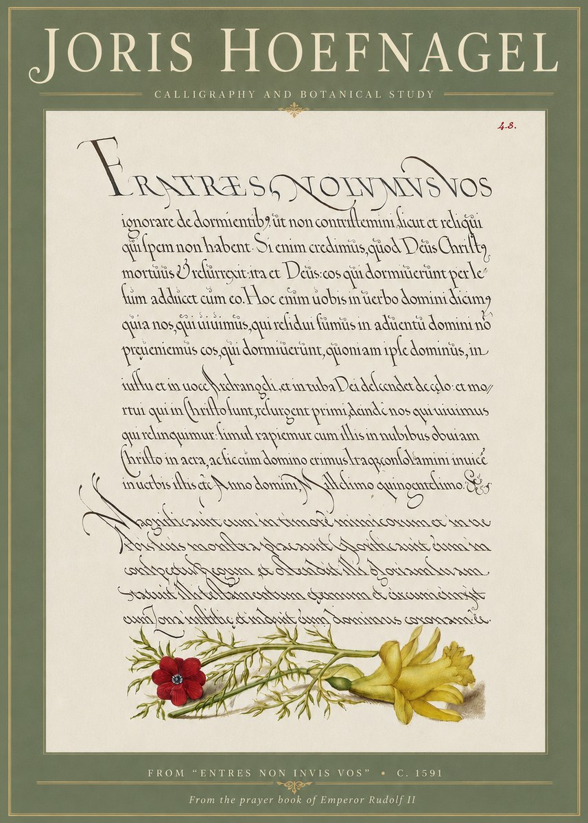 Joris Hoefnagel Calligraphy and Botanical Study I No4 - Poster