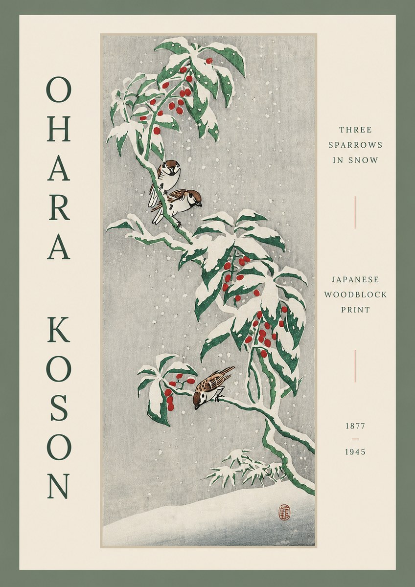 Ohara Koson Three Sparrows in Snow No3 - Poster