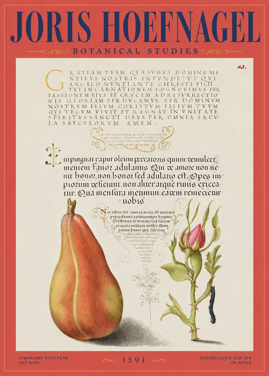 Joris Hoefnagel Aphorisms with Pear and Rose No2 - Poster