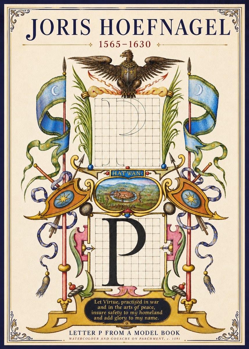 Joris Hoefnagel Letter P from a Model Book No3 - Poster