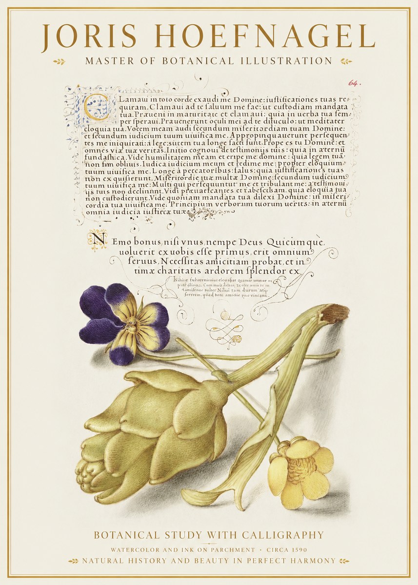 Joris Hoefnagel Botanical Study with Calligraphy III No1 - Poster