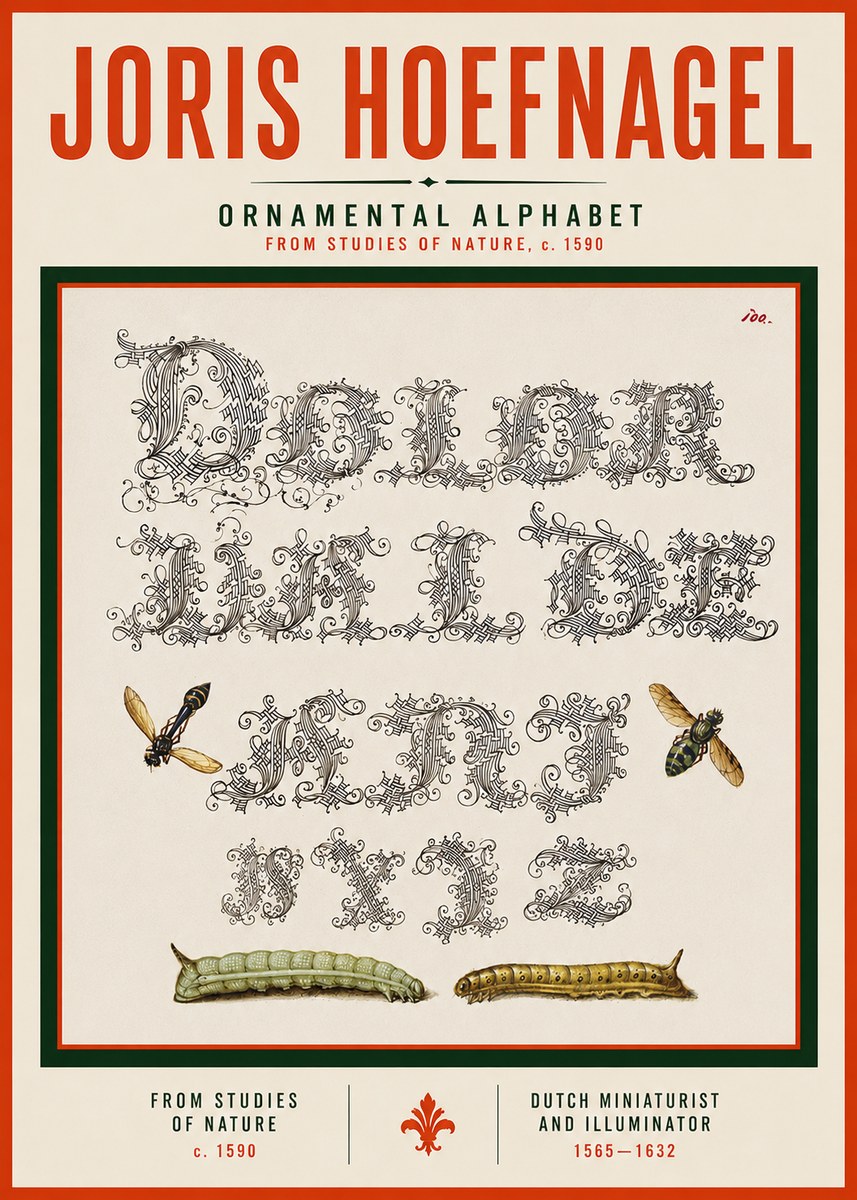 Joris Hoefnagel Ornamental Alphabet from Studies of Nature No3 - Poster