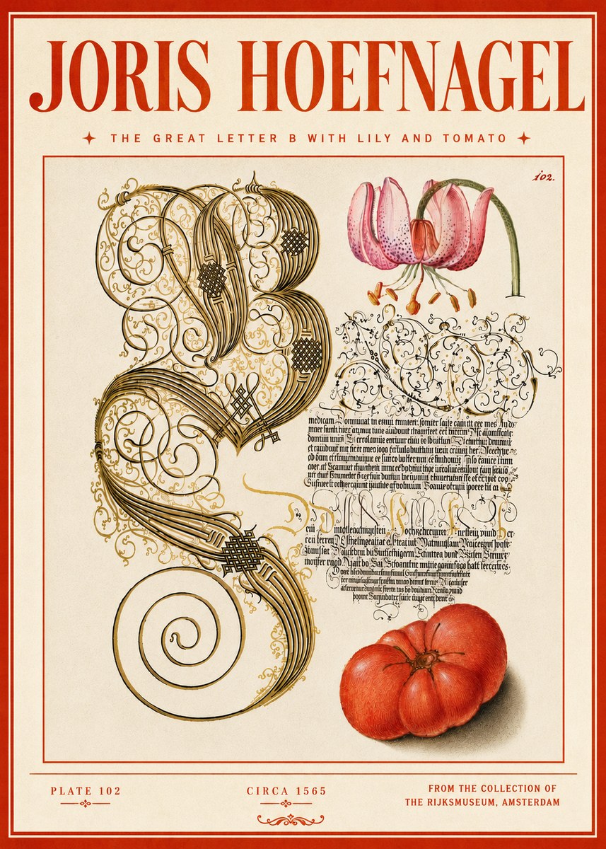 Joris Hoefnagel The Great Letter B with Lily and Tomato No5 - Poster