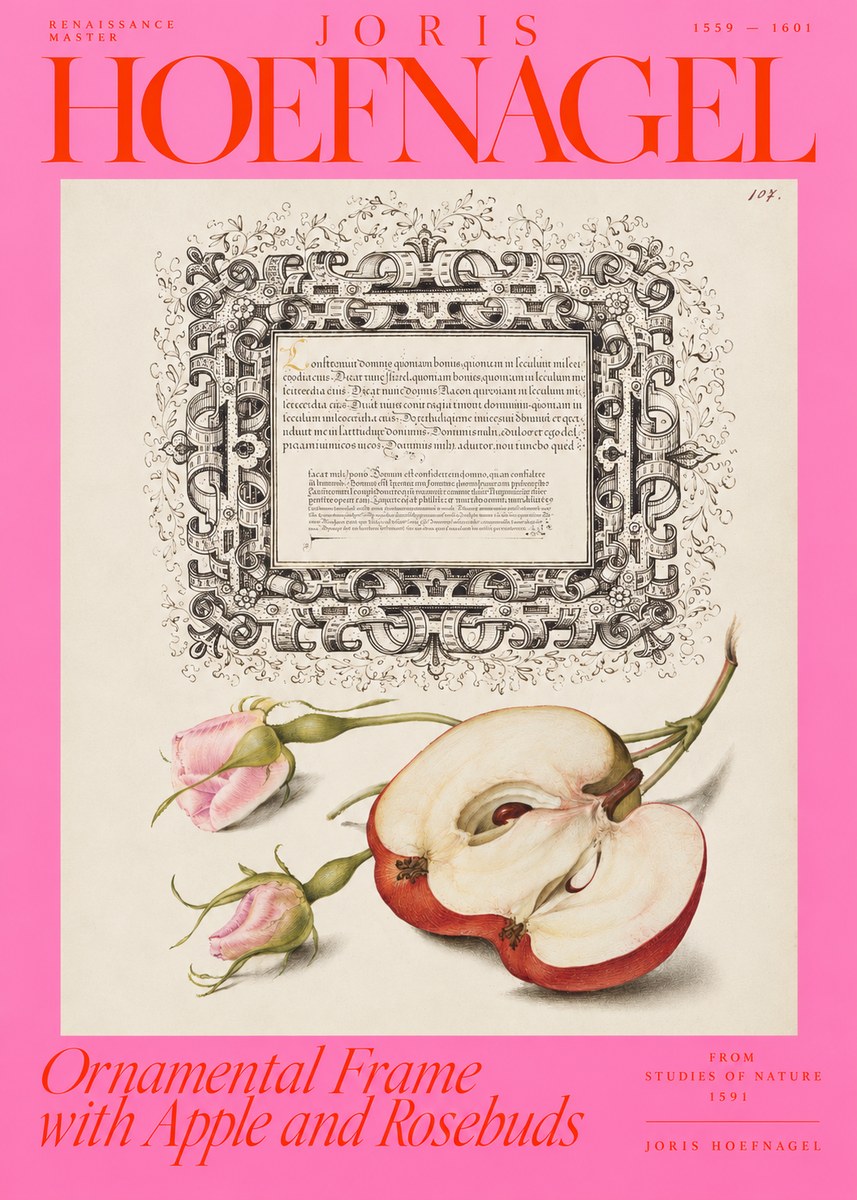 Joris Hoefnagel Illuminated Calligraphy and Botanical Study No4 - Poster