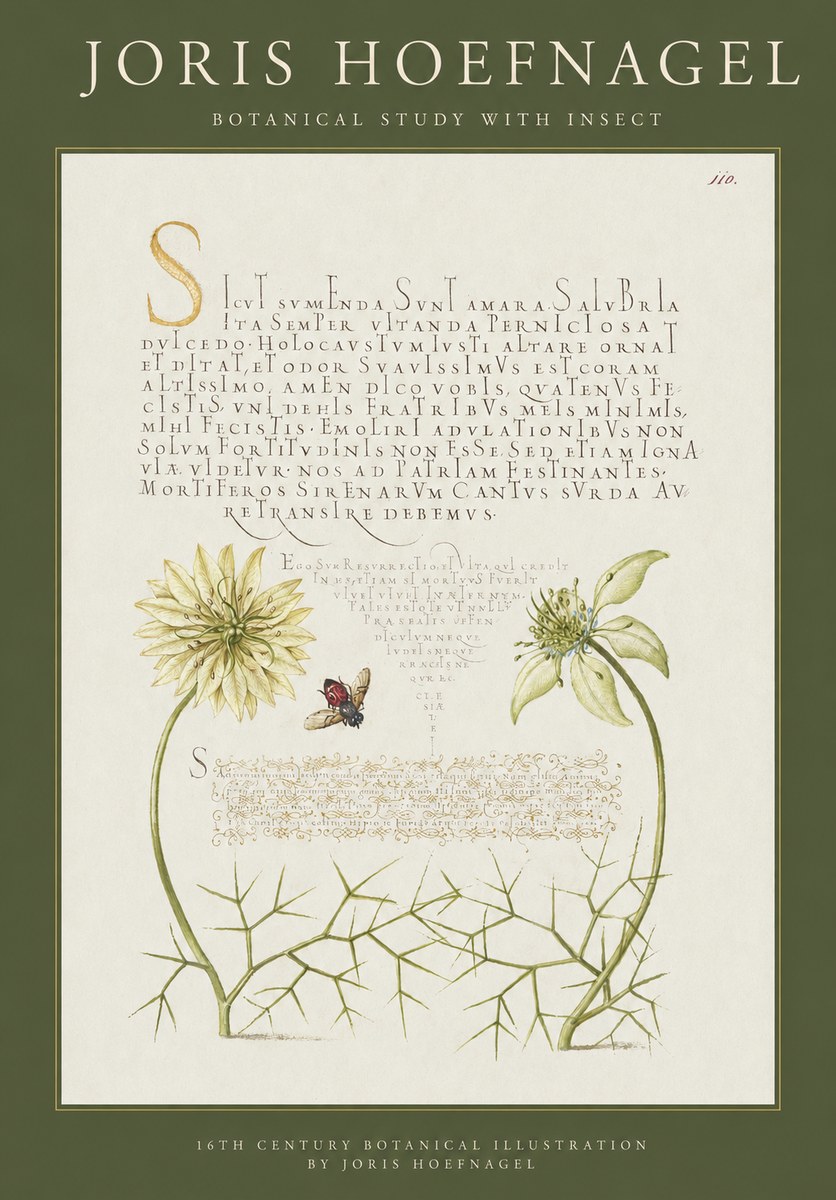 Joris Hoefnagel Botanical Study with Insect No1 - Poster